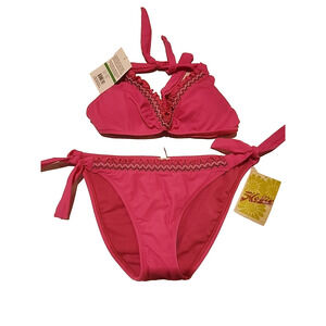 Hobie 2 Piece Bikini size L Pink W/black Trim NWT